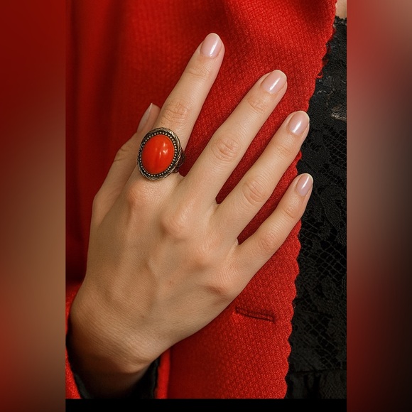 Authentic Elegant Coral Ring-Sterling Silver - Picture 1 of 12